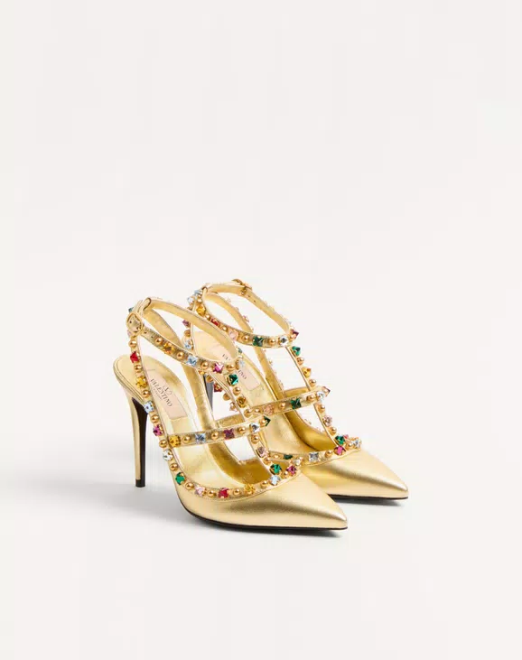 Valentino Rockstud Décolleté In Laminated Nappa With Cabochon And Crystals 100Mm - Image 6